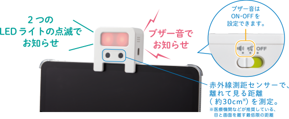 2つのLEDライトの点滅でお知らせ ブザー音でお知らせ